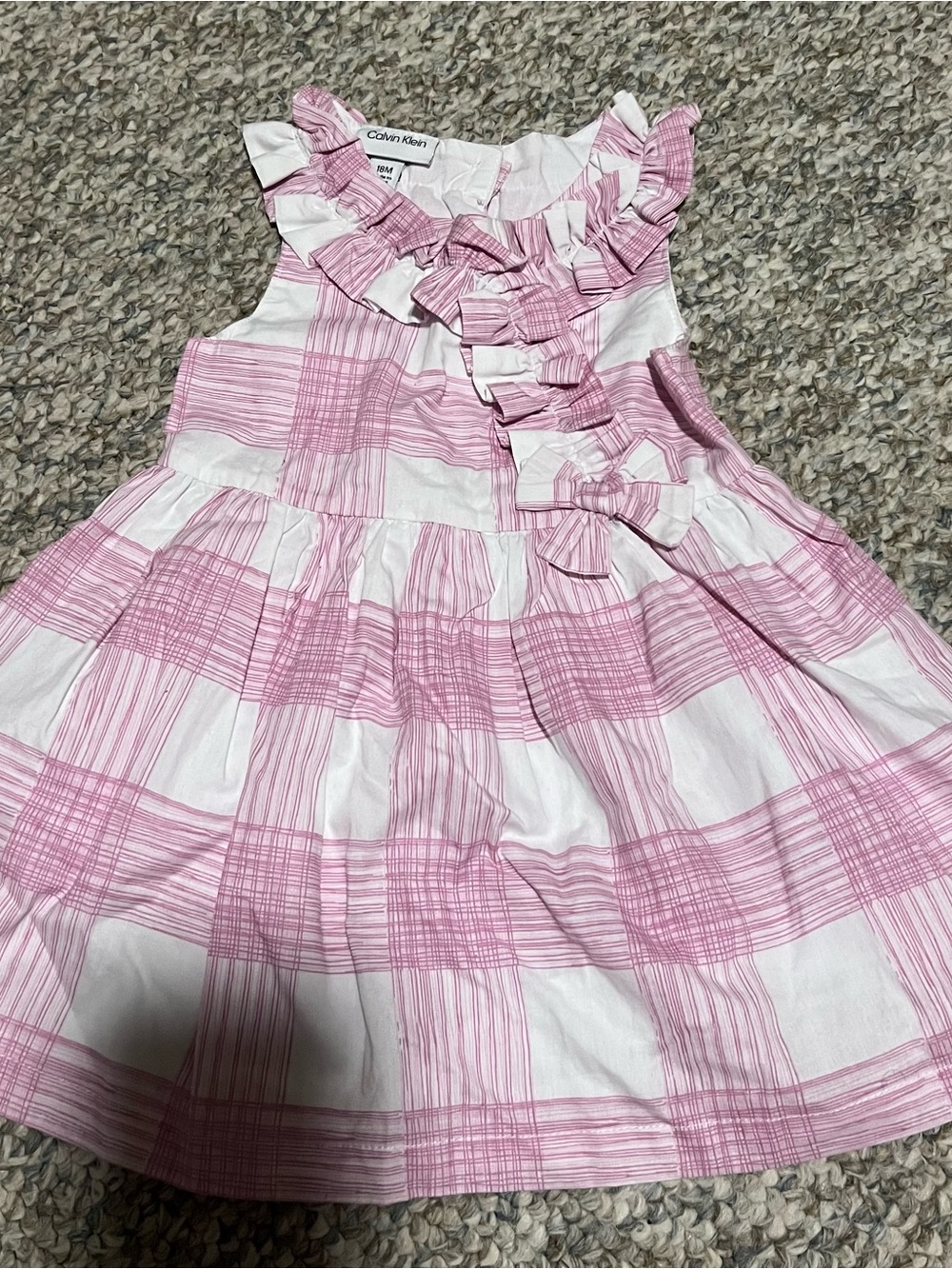 Calvin Klein White and Pink Plaid Ruffle Dress